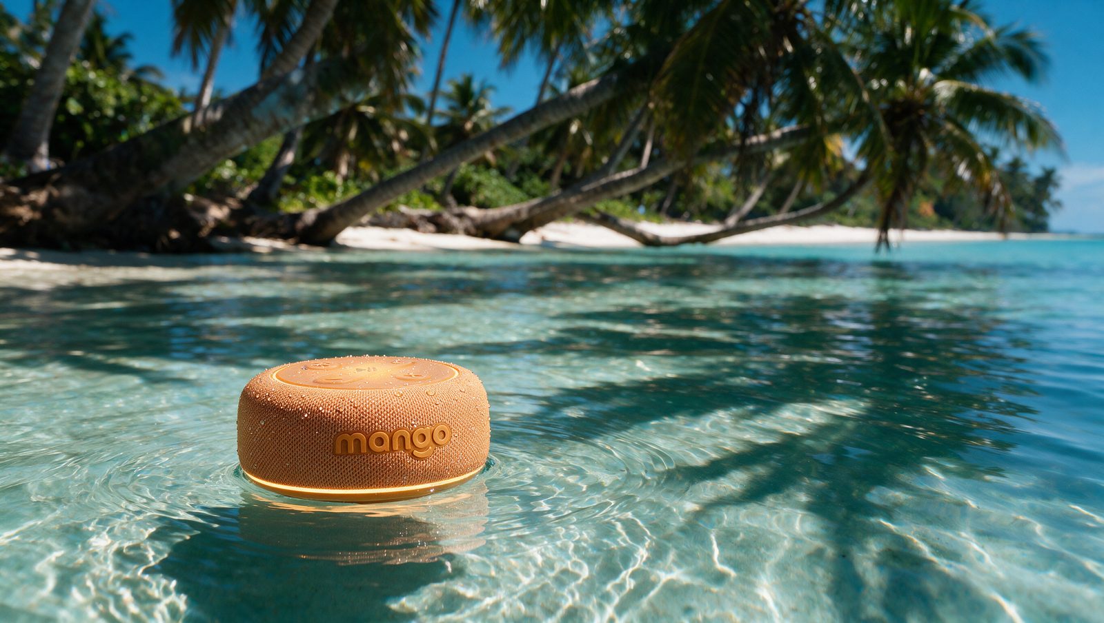 Mango floating in a shallow lagoon