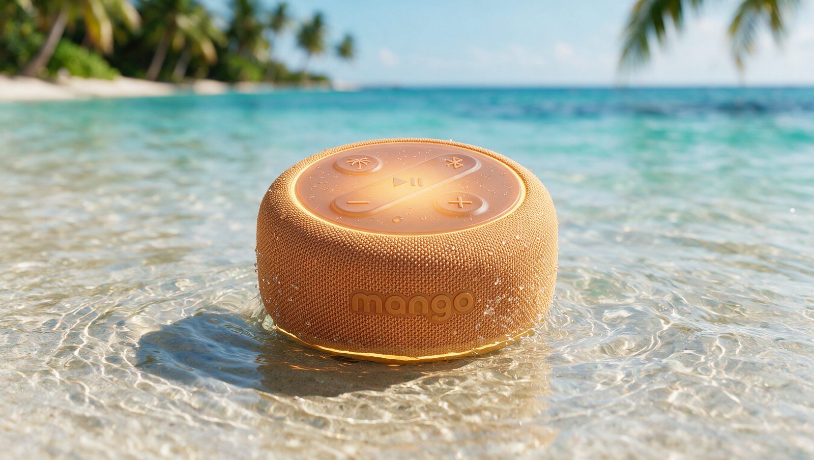 Mango pose dans l'eau d'un lagon
